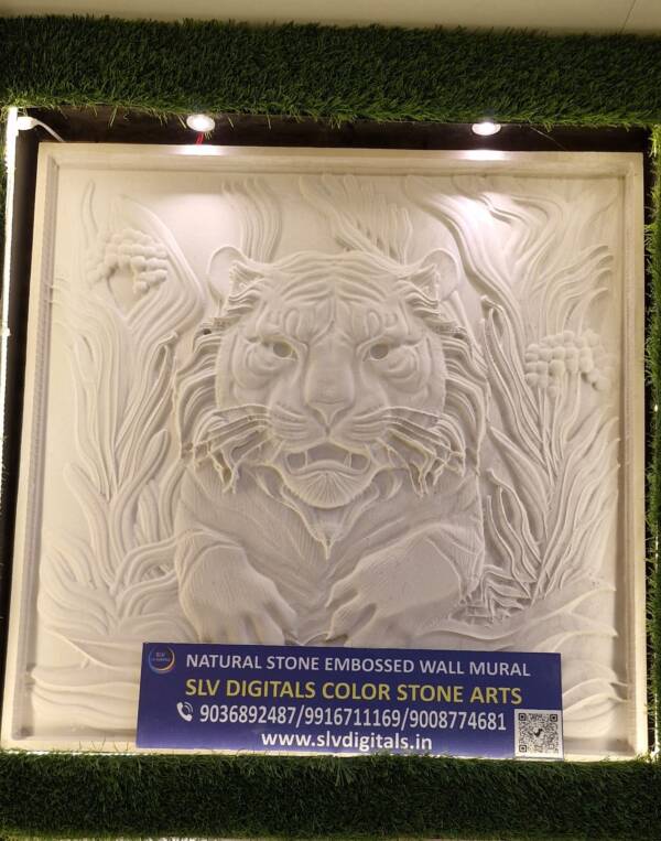 Natural Stone Embossed Wall Mural | Majestic Tiger in Wilderness | 3D Nature Pattern