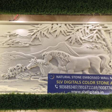 Natural Stone Embossed Wall Mural | Horse | Trees | 3D