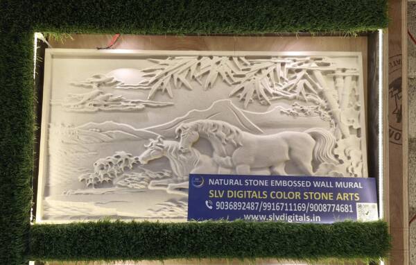 Natural Stone Embossed Wall Mural | Horse | Trees | 3D