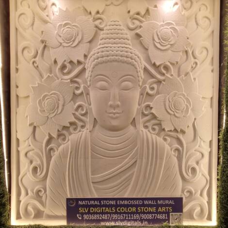 Natural Stone Embossed Wall Mural | Buddha | Flower Design | 3D Pattern