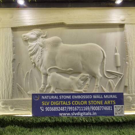 Natural Stone Embossed Wall Mural | Kamadhenu | A Divine Cow | 3D Pattern