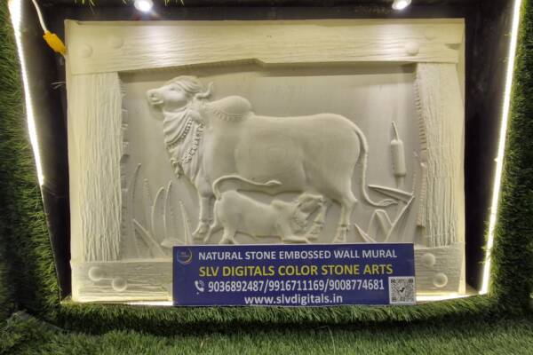 Natural Stone Embossed Wall Mural | Kamadhenu | A Divine Cow | 3D Pattern